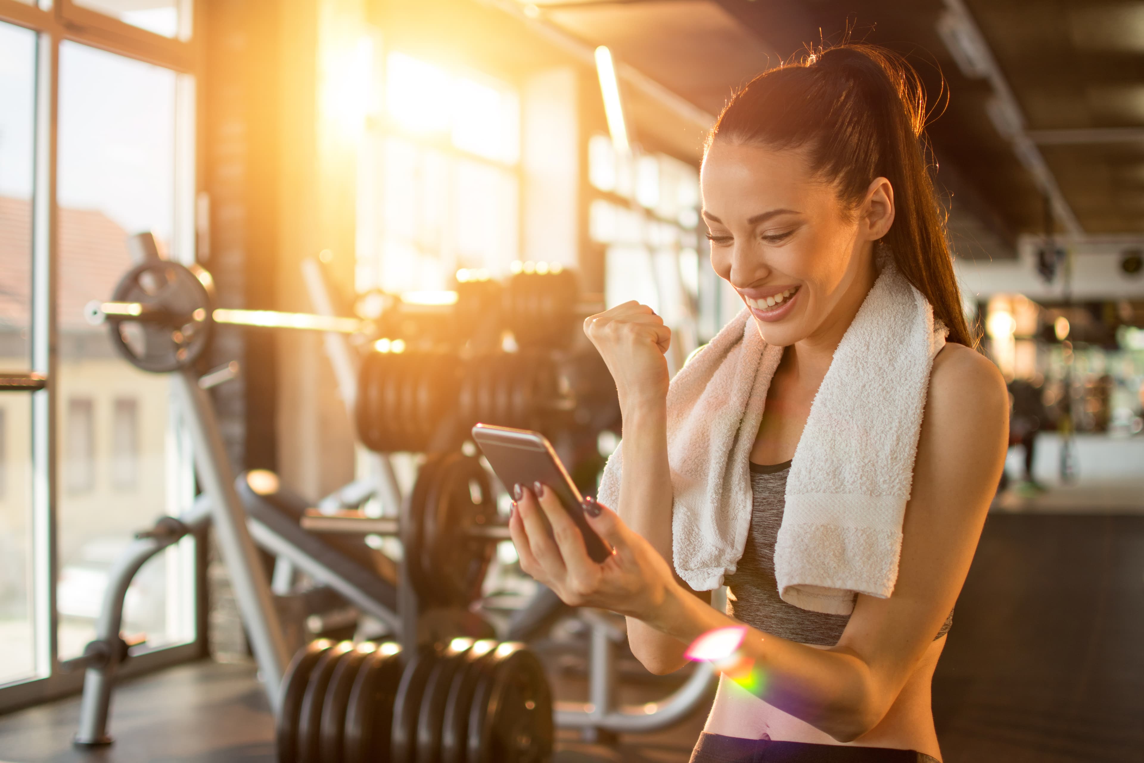 Woman on stationary bike