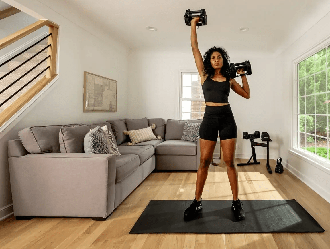 Woman exercising at home